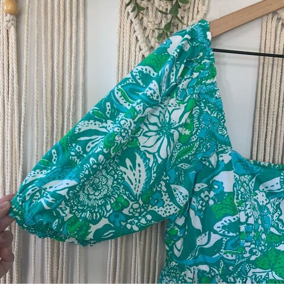 LILLY PULITZER Botanical Green Safari Sangria Delaney Short Sleeved Dress 12 - Picture 6 of 15